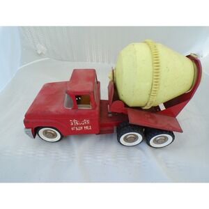 Vintage 60s Structo‎ Ready Mix Cement Mixer Truck Toy Red Yellow Steel Metal